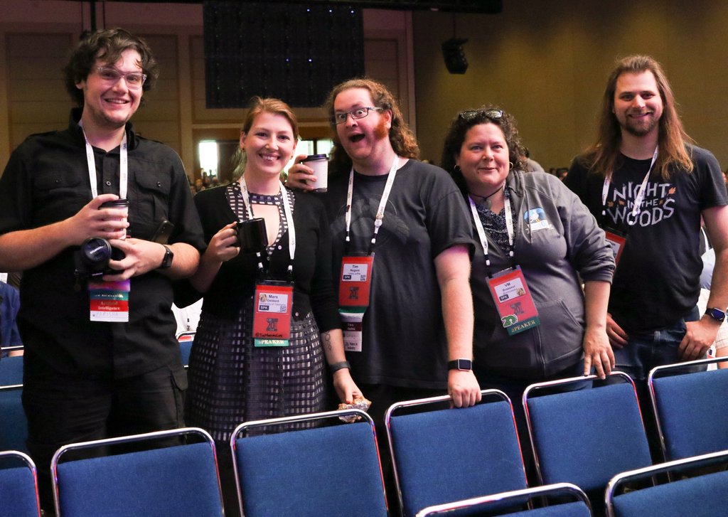 The Yarn Spinner team with Vicky at OSCON 2018.